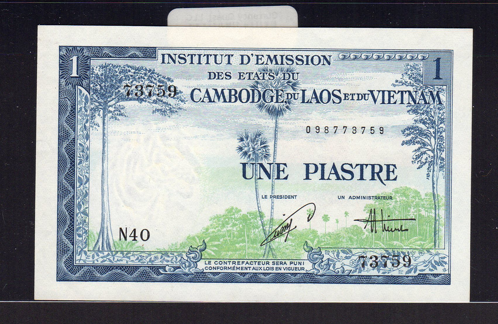 French Indo-China (Viet Nam) P-105, ND (1954) One Piastre